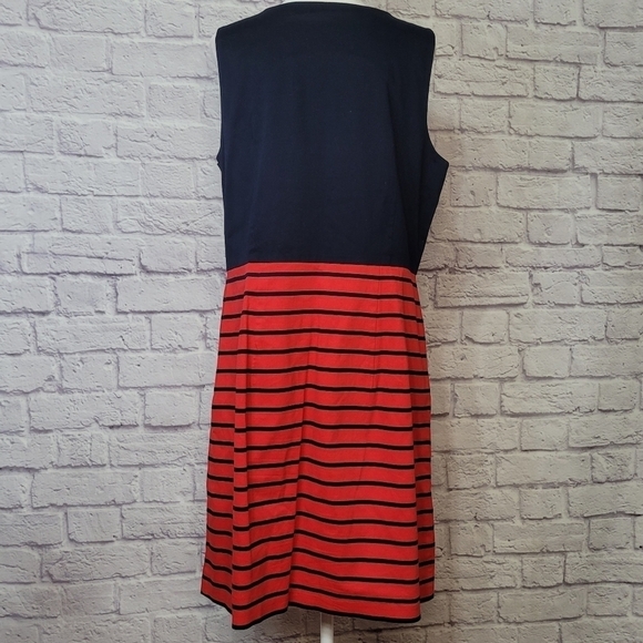 Tommy Hilfiger Navy & Red Striped  Pleated Waist Sheath Dress 16 - Picture 6 of 8